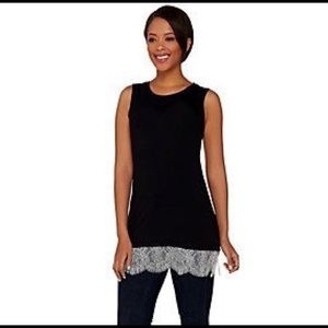 LOGO black layering tank with scalloped lace